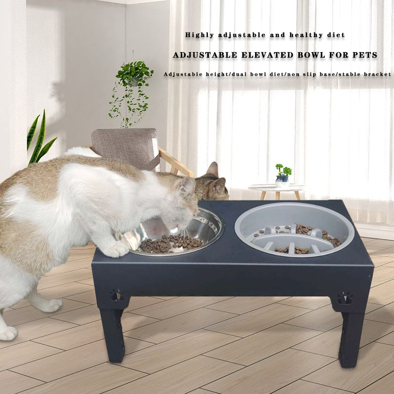 Stainless Steel Elevated Double Dog Bowl Table Adjustable Height Insulated Non Slip Raised Food Wate(图2)