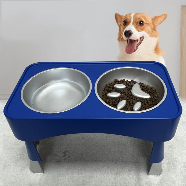 Fashion Pet Bowls Feeders Elevated Two Feeder Adjustable Height Pet Dog Double Bowls Slow Food Water(图1)