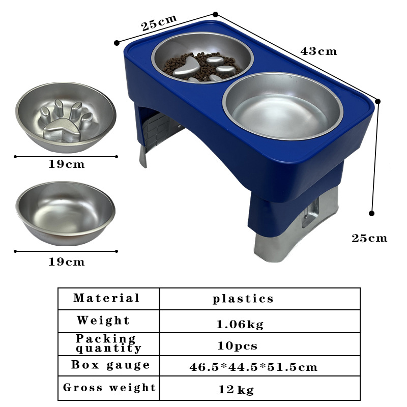 Fashion Pet Bowls Feeders Elevated Two Feeder Adjustable Height Pet Dog Double Bowls Slow Food Water(图4)