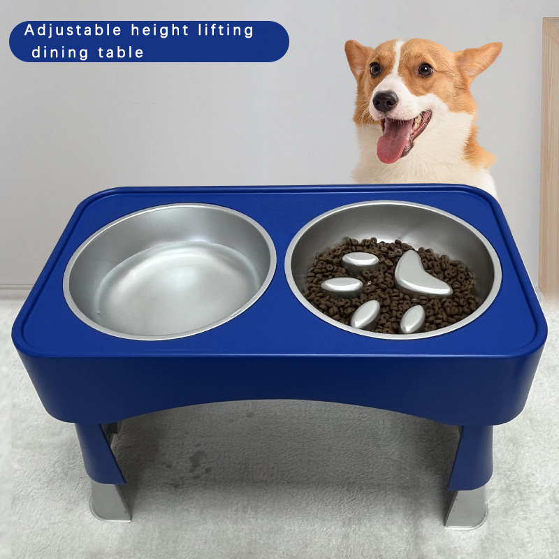 Fashion Pet Bowls Feeders Elevated Two Feeder Adjustable Height Pet Dog Double Bowls Slow Food Water(图2)