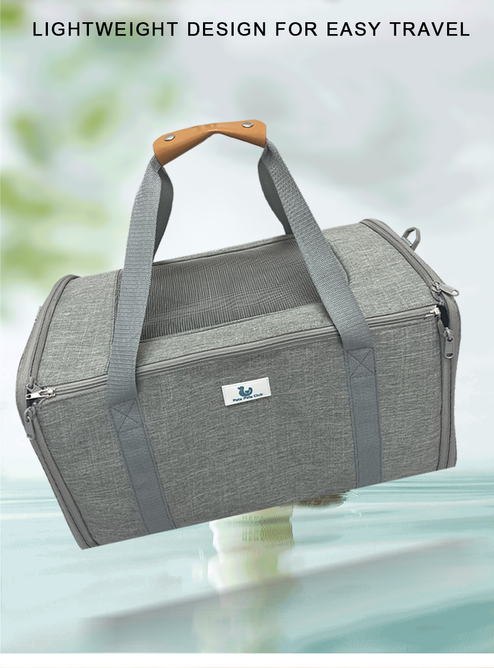 Fashionable Grey Foldable Pet Carrier Bag Portable Soft Cat Travel Dog Bag with Zipper Closure(图2)