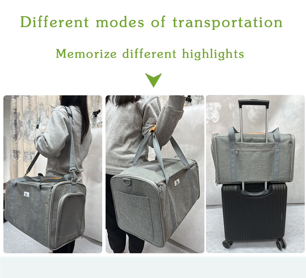 Fashionable Grey Foldable Pet Carrier Bag Portable Soft Cat Travel Dog Bag with Zipper Closure(图5)