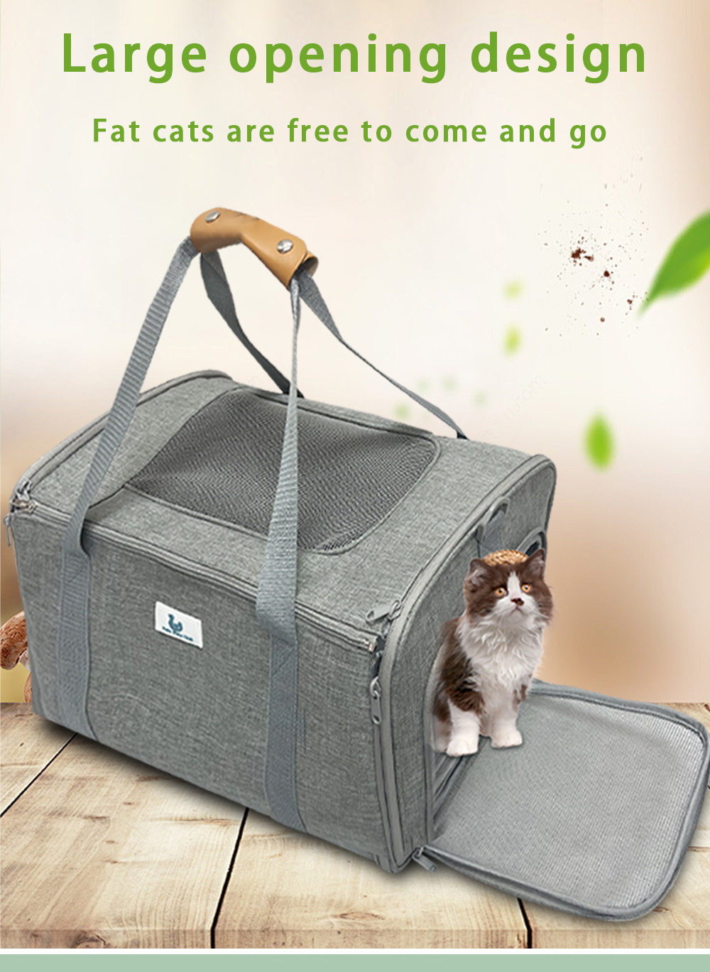 Fashionable Grey Foldable Pet Carrier Bag Portable Soft Cat Travel Dog Bag with Zipper Closure(图3)