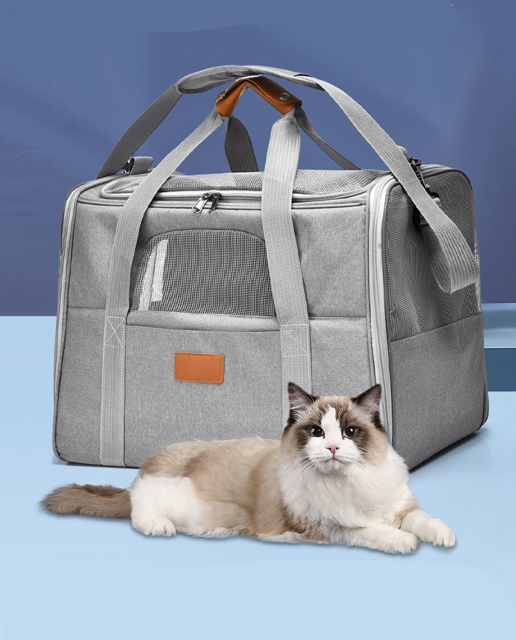  Light Grey Pet Carrier Bag Small-Batch Airline Approved Travel Supplies Zipper Closure Made Oxford (图1)
