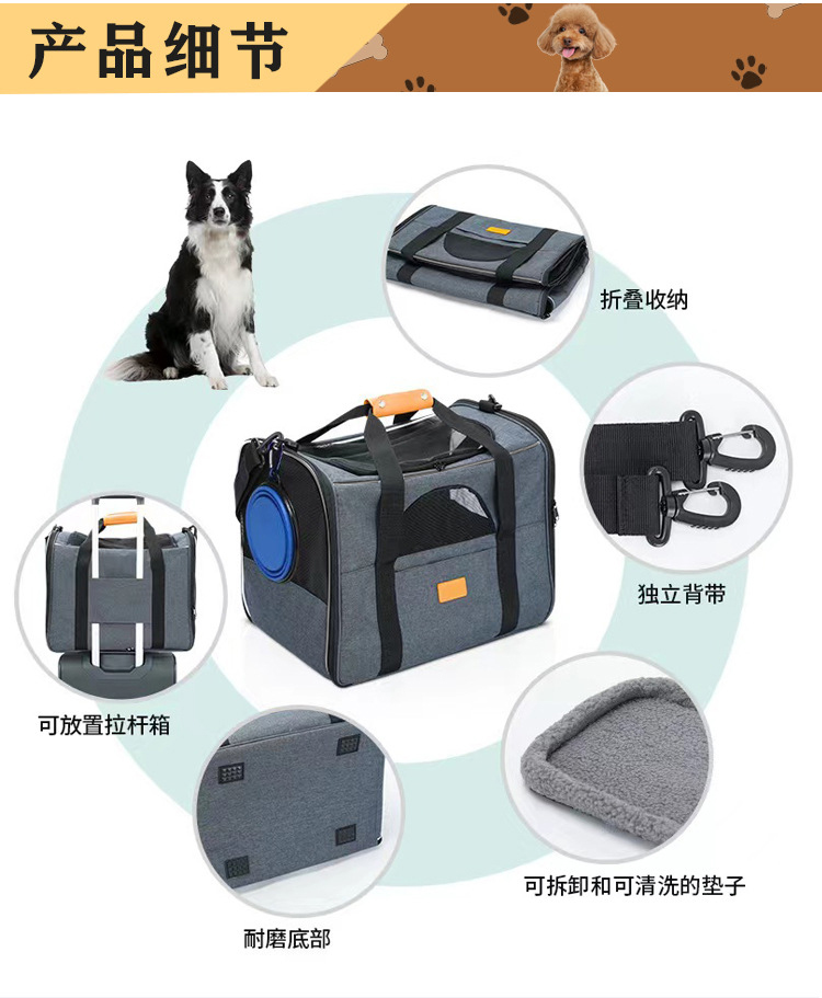 MJ热卖亚马逊爆款猫包 便携可折叠宠物外出包 透气单肩狗狗携挎包(图6)