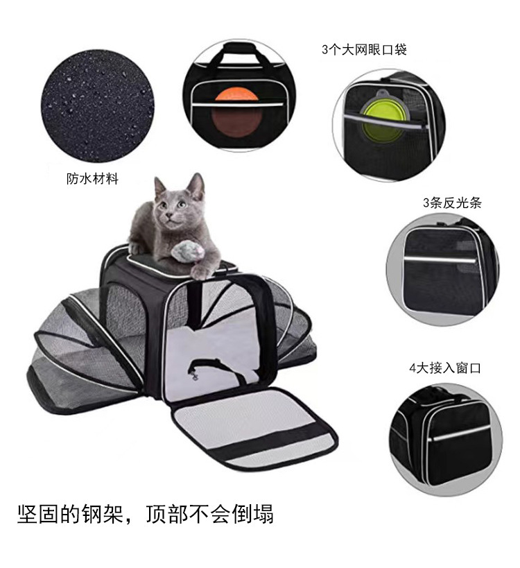 定制亚马逊新款单肩猫狗包宠物双扩展包外出旅游便携透气携挎猫包(图7)