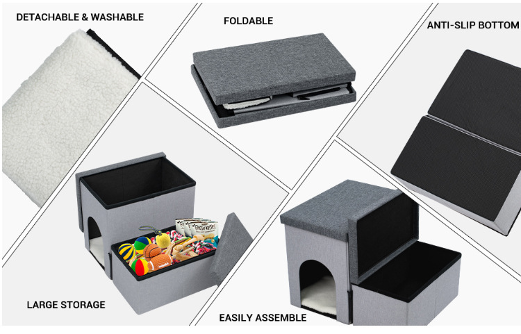 定制宠物窝狗狗爬梯两用款宠物用品狗狗楼梯折叠收纳猫咪狗狗爬梯(图2)
