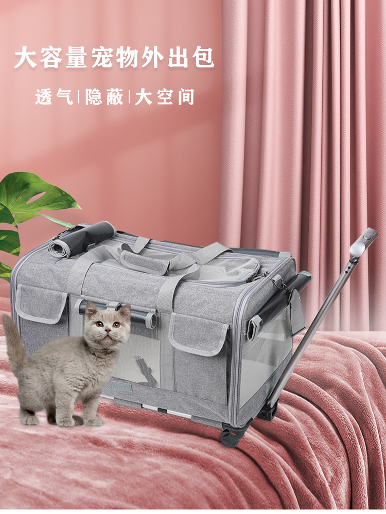 猫外出包新款便携宠物拉杆箱可拆卸万向轮透气可折叠大容量宠物包(图1)