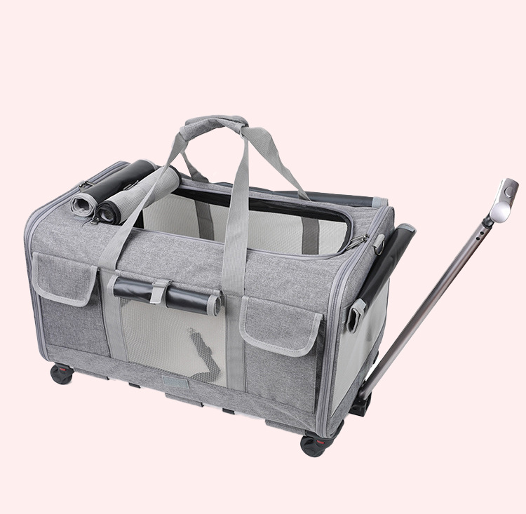 猫外出包新款便携宠物拉杆箱可拆卸万向轮透气可折叠大容量宠物包(图23)