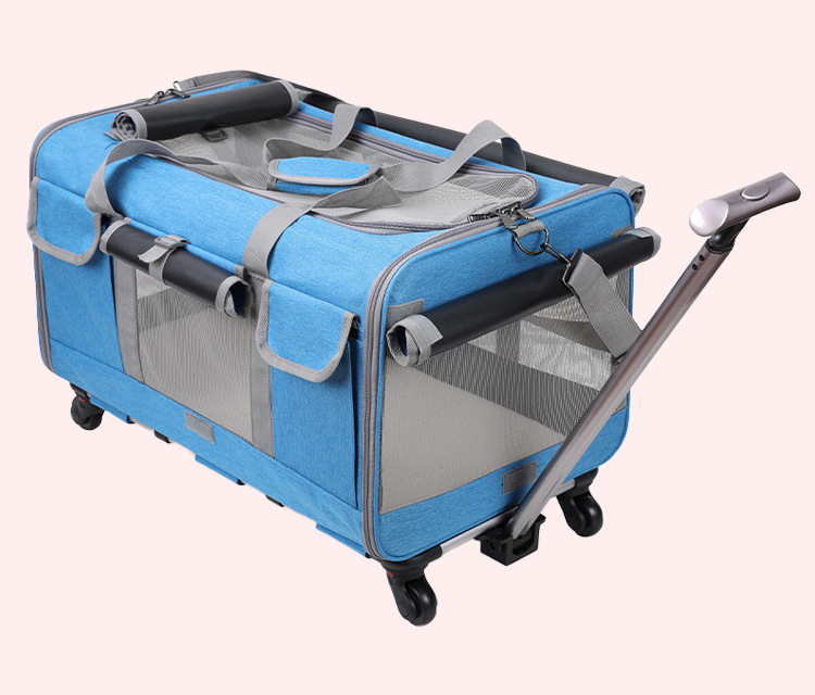 猫外出包新款便携宠物拉杆箱可拆卸万向轮透气可折叠大容量宠物包(图18)