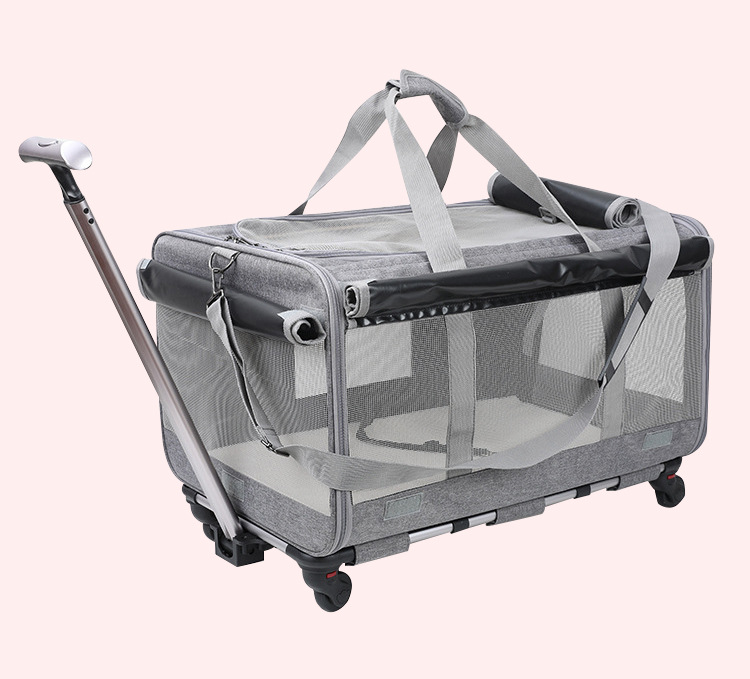 猫外出包新款便携宠物拉杆箱可拆卸万向轮透气可折叠大容量宠物包(图22)