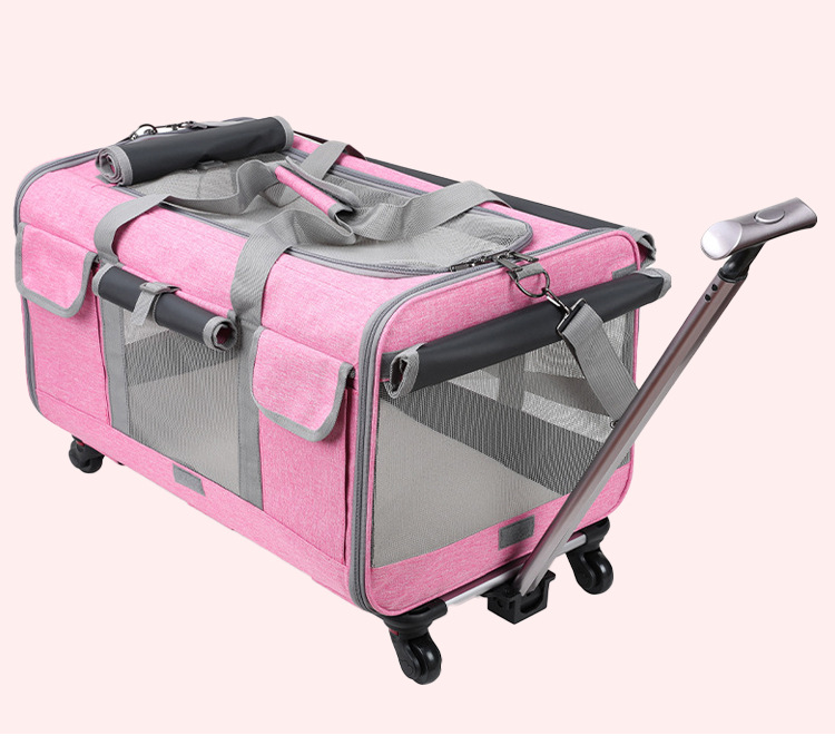 猫外出包新款便携宠物拉杆箱可拆卸万向轮透气可折叠大容量宠物包(图19)