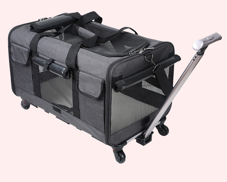 猫外出包新款便携宠物拉杆箱可拆卸万向轮透气可折叠大容量宠物包(图17)
