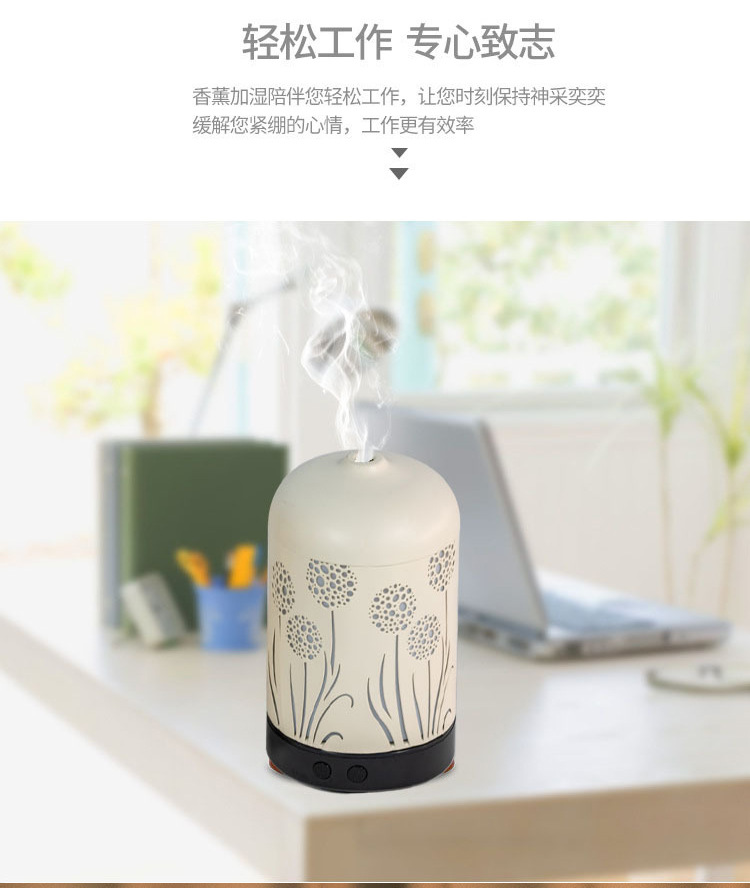 MJ定制新款铁艺香薰机加湿器私模120ml家用超声波镂空精油扩香机(图2)