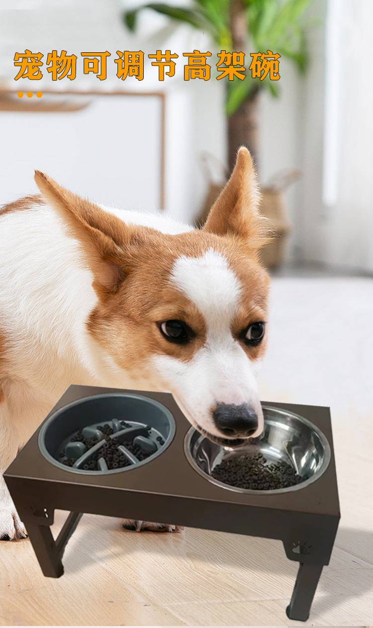 MJ定制新款升降调节宠物碗慢食碗狗盆喂食器不锈钢碗折叠碗狗食具(图1)