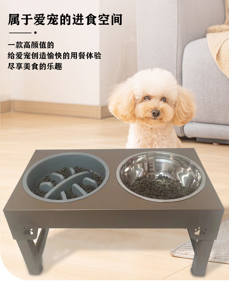 MJ定制新款升降调节宠物碗慢食碗狗盆喂食器不锈钢碗折叠碗狗食具(图2)