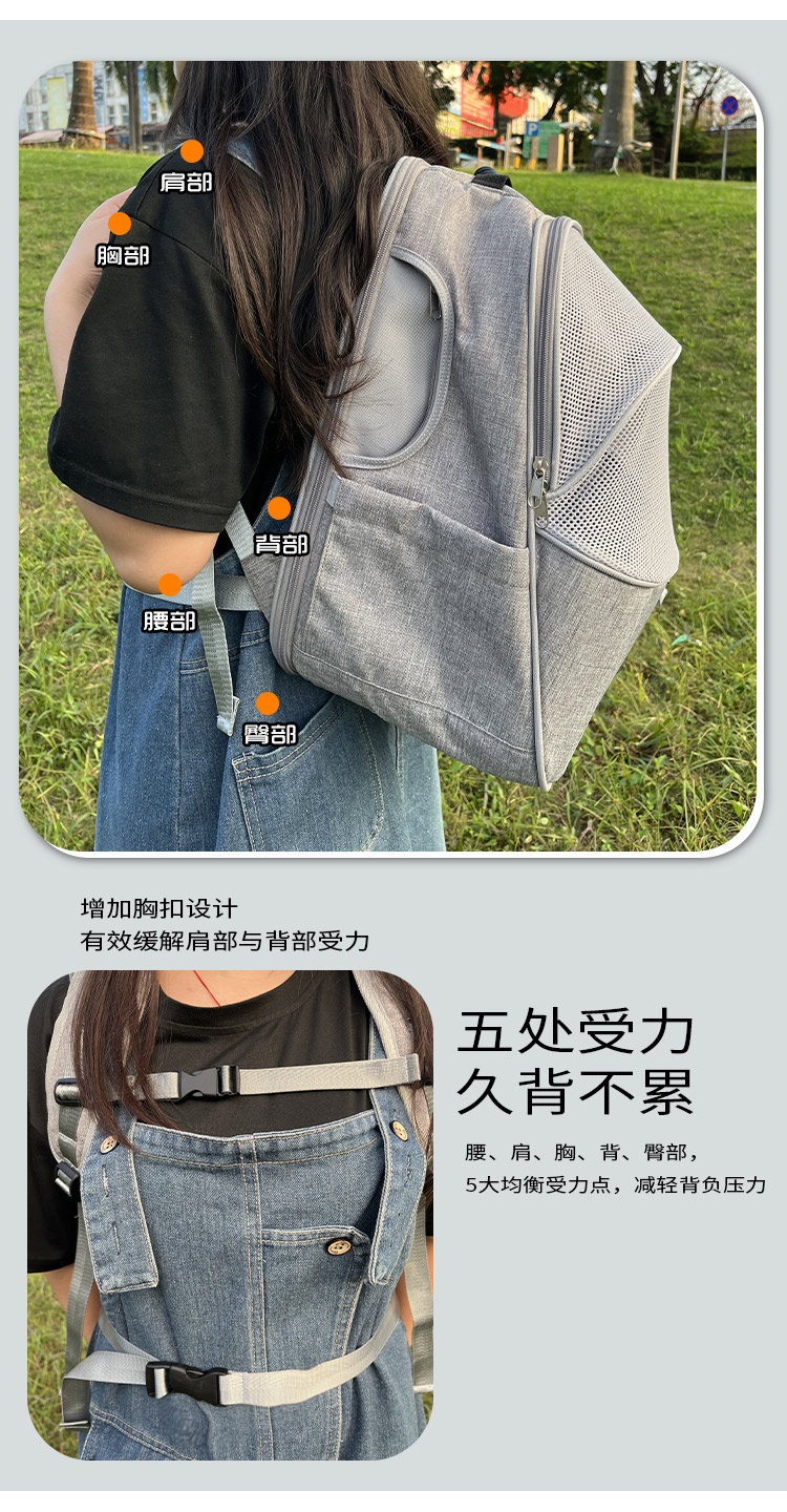 厂家定制折叠外出宠物双肩包亚马逊热销大容量猫包透气宠物猫背包(图3)