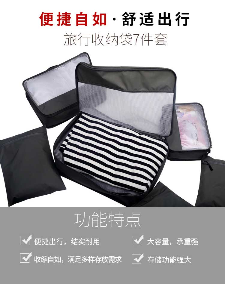 跨境亚马逊爆款旅行收纳包七件套旅游分类洗漱包行李包束口袋套装(图2)