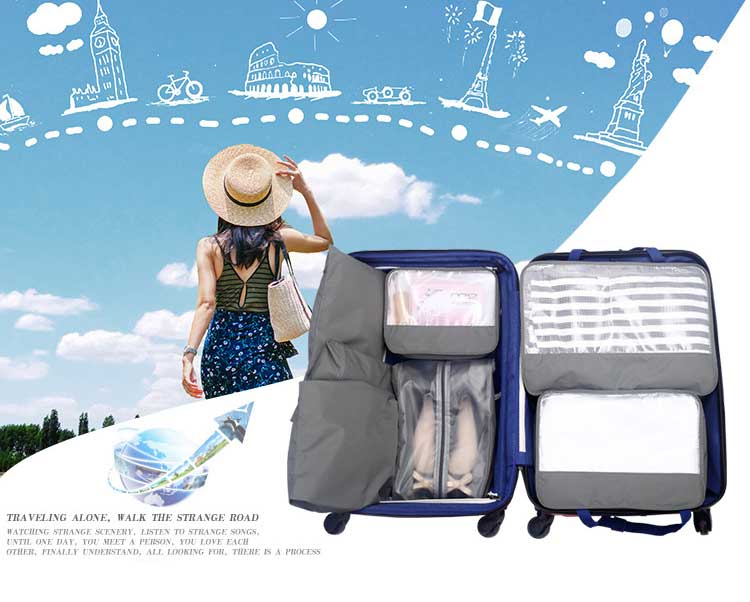 跨境亚马逊爆款旅行收纳包七件套旅游分类洗漱包行李包束口袋套装(图1)