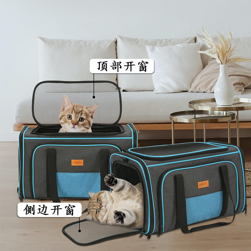 源头工厂定制猫包大容量外出手提包便携包扩展宠物包斜挎透气猫咪(图3)