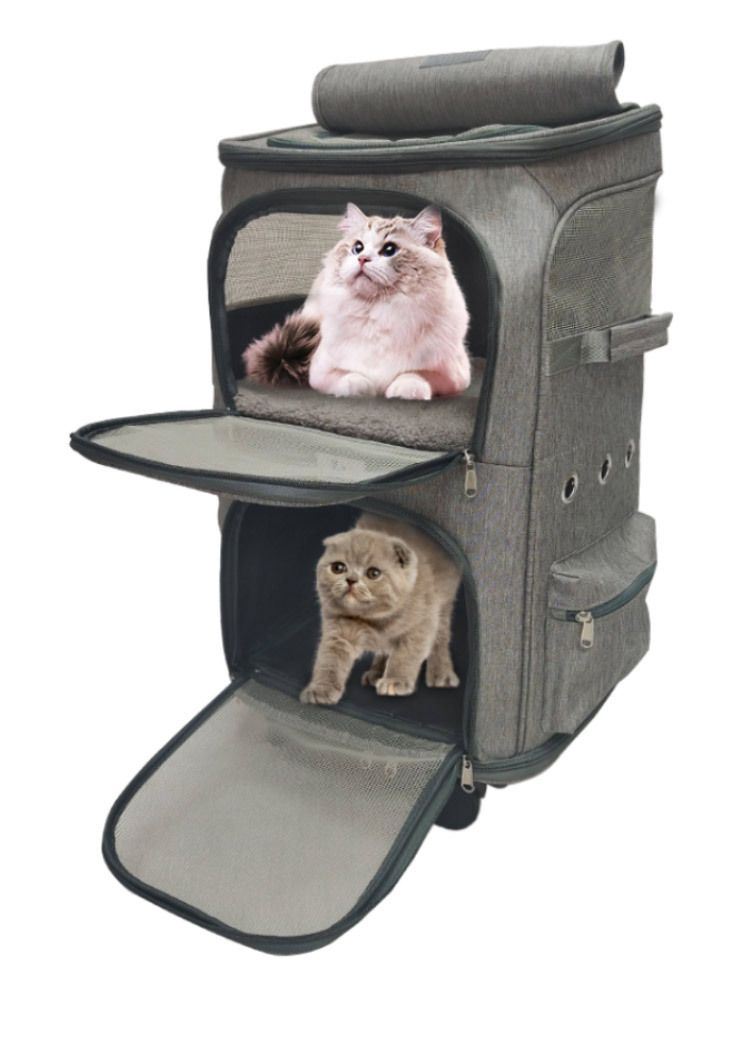 厂家定制宠物双层拉杆箱户外出行万向轮宠物拉杆猫包可折叠拉杆箱(图6)